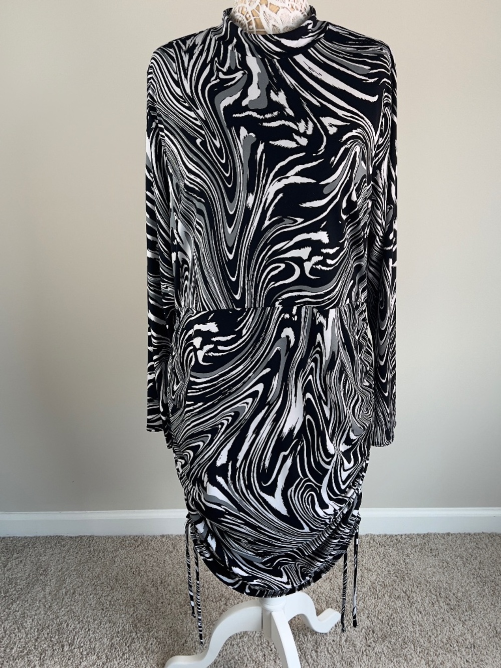 Bar III Psychedelic Swirl Mock Neck Side Ruched Dress Plus Size 3X